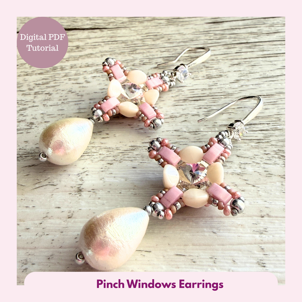 Pinch Windows Earrings - Beading PDF Tutorial | Rivoli Setting and Drop