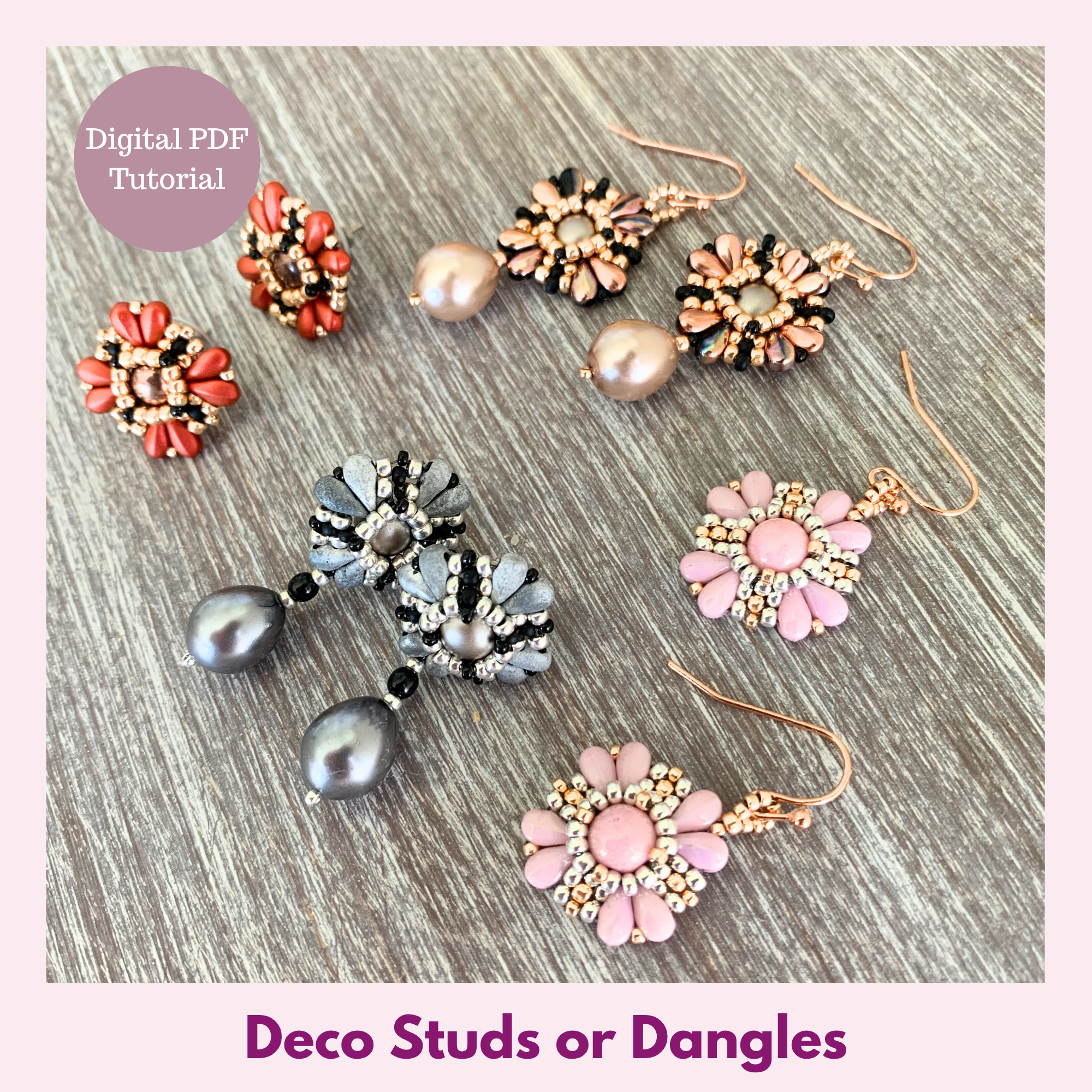 Deco Drop or Stud Earrings — Beading PDF Tutorial | DropDuo Beads