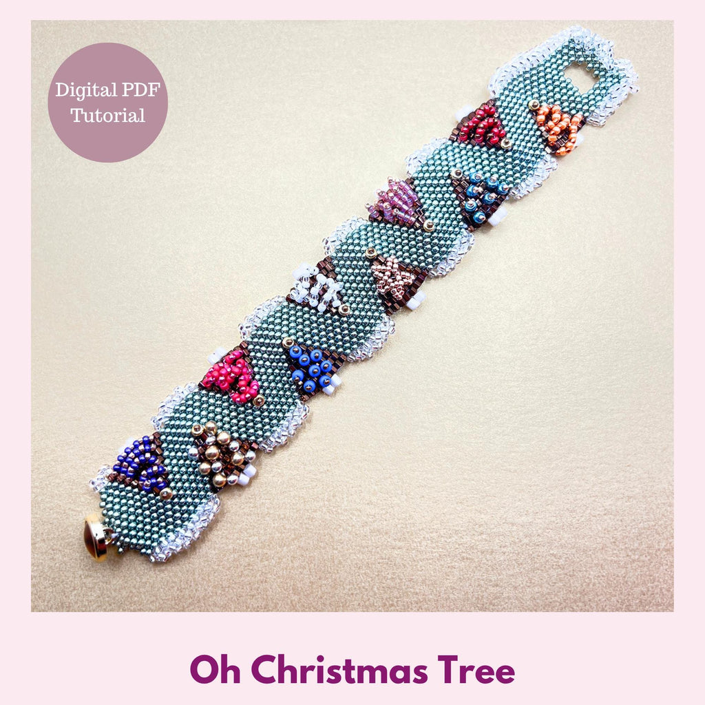 Christmas Bracelet Tutorial PDF Oh Christmas Tree Peyote Cuff Festive Beading Beginner Pattern